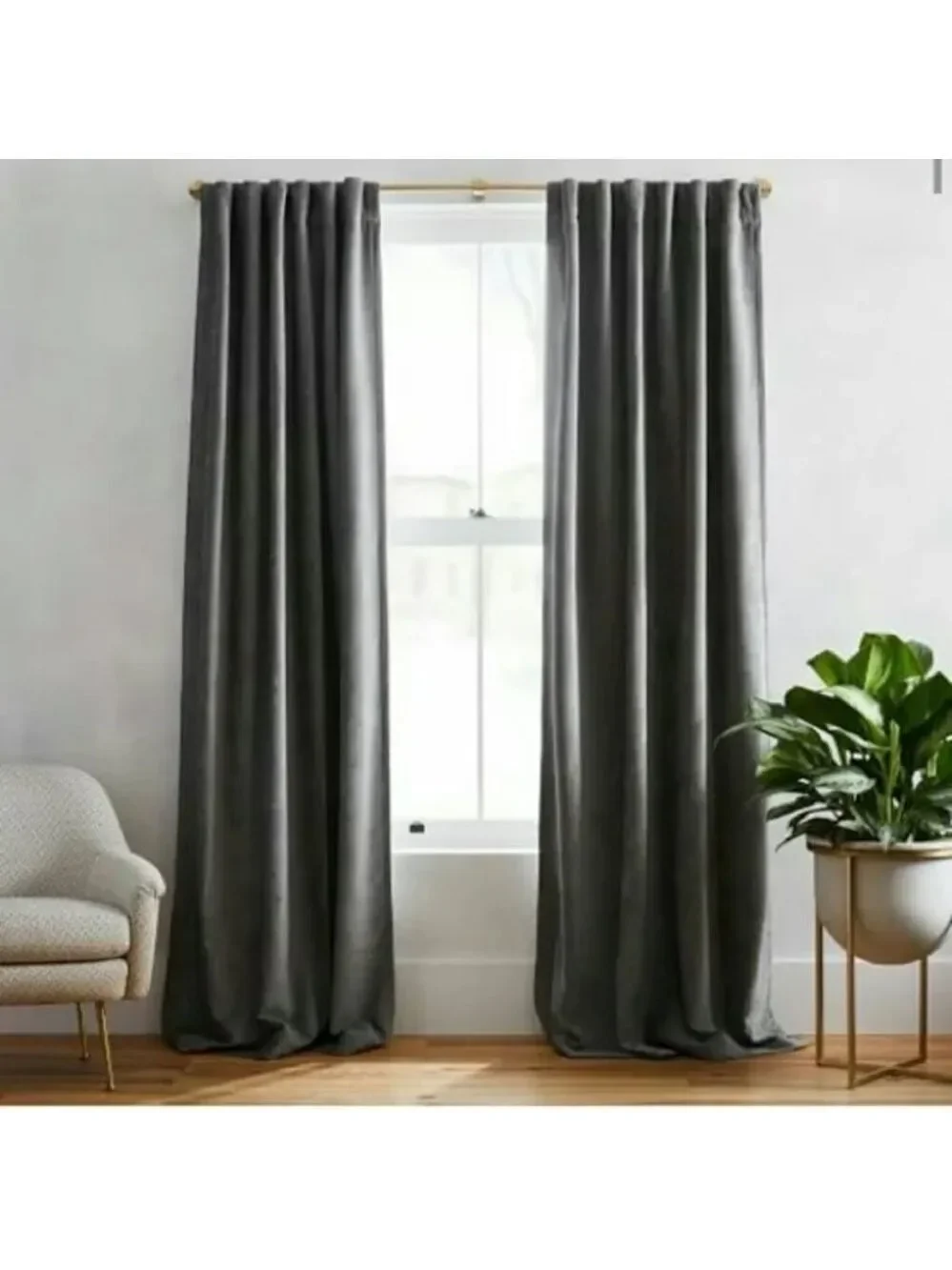West Elm Curtain Panel Set Gray Rayon Nylon Blend Blackout Rod Pocket 48x96